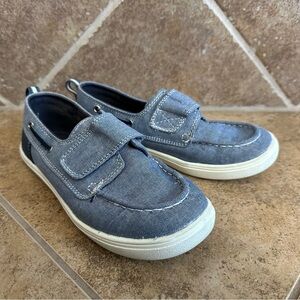 The Children’s Place Boys Size 3 Boat Shoes Shoes Hook Loop Strap Blue Denim EUC